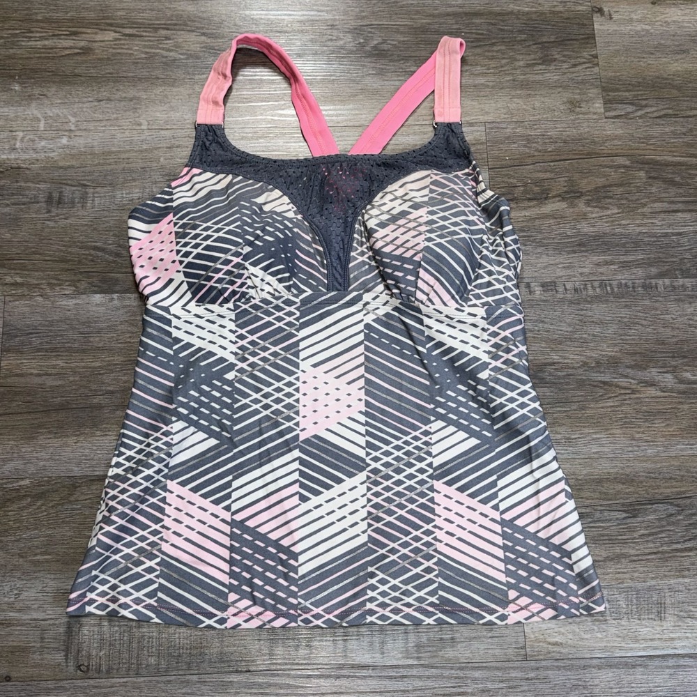 Free Country Athletic Tank Top Womens L Geometric Built In Bra Racerback